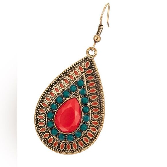 🔅 🆕 🔅✨BoHo Red Blue Water 💧 Drop Earrings 🔅✨ - Picture 4 of 7